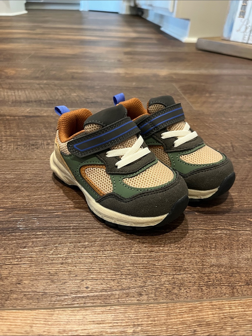 wonder nation Green, Tan & Blue Kids Sneakers with Hook-and-Loop Strap
